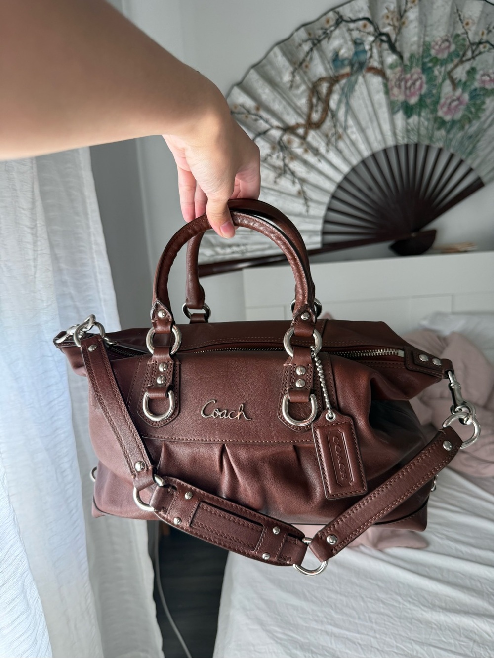 Coach Brown Leather Satchel with Silver Hardware